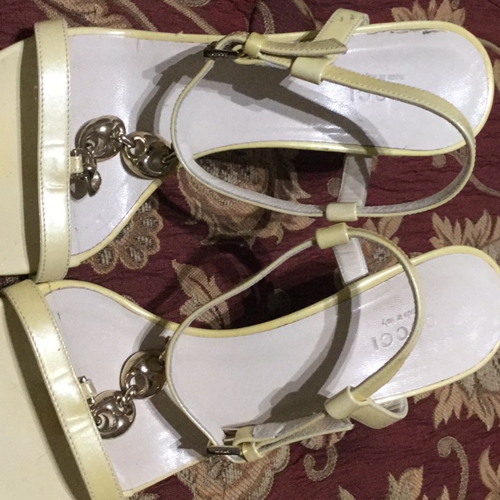 Lemon yellow GUCCI Heeled Sandals with gold chain